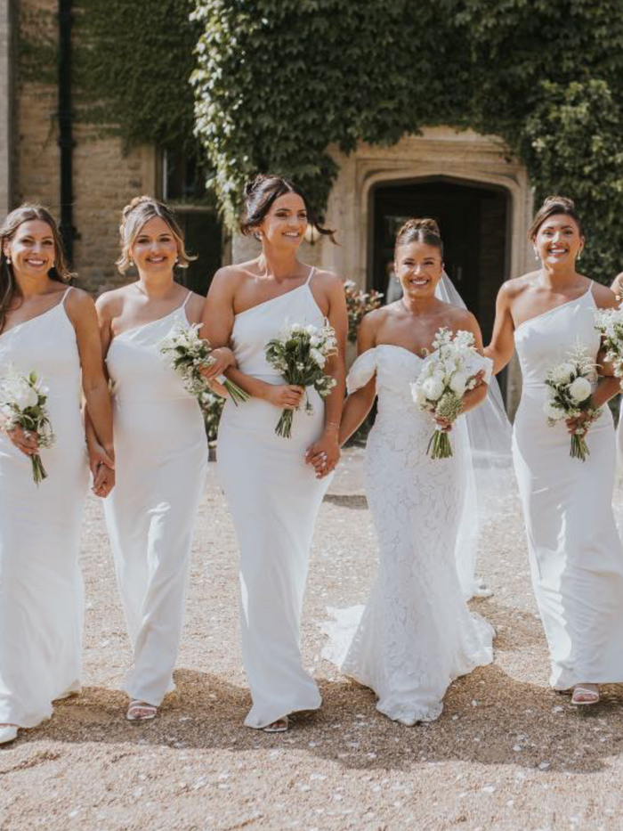 Theo Is 5'8.5" & Wears Size UK 12|Amelia Crepe Maxi Bridesmaid Dress - Ivory