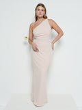 Theo Is 5'8.5" & Wears Size UK 12|Amelia Crepe Ruched Maxi Bridesmaid Dress - Blush