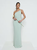Marina Is 5'7.5" & Wears Size UK 8|Amelia One Shoulder Crepe Maxi Bridesmaid Dress - Sage