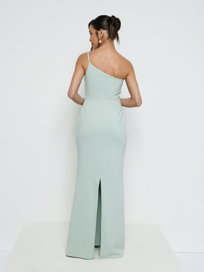 Marina Is 5'7.5" & Wears Size UK 8|Amelia One Shoulder Crepe Maxi Bridesmaid Dress - Sage