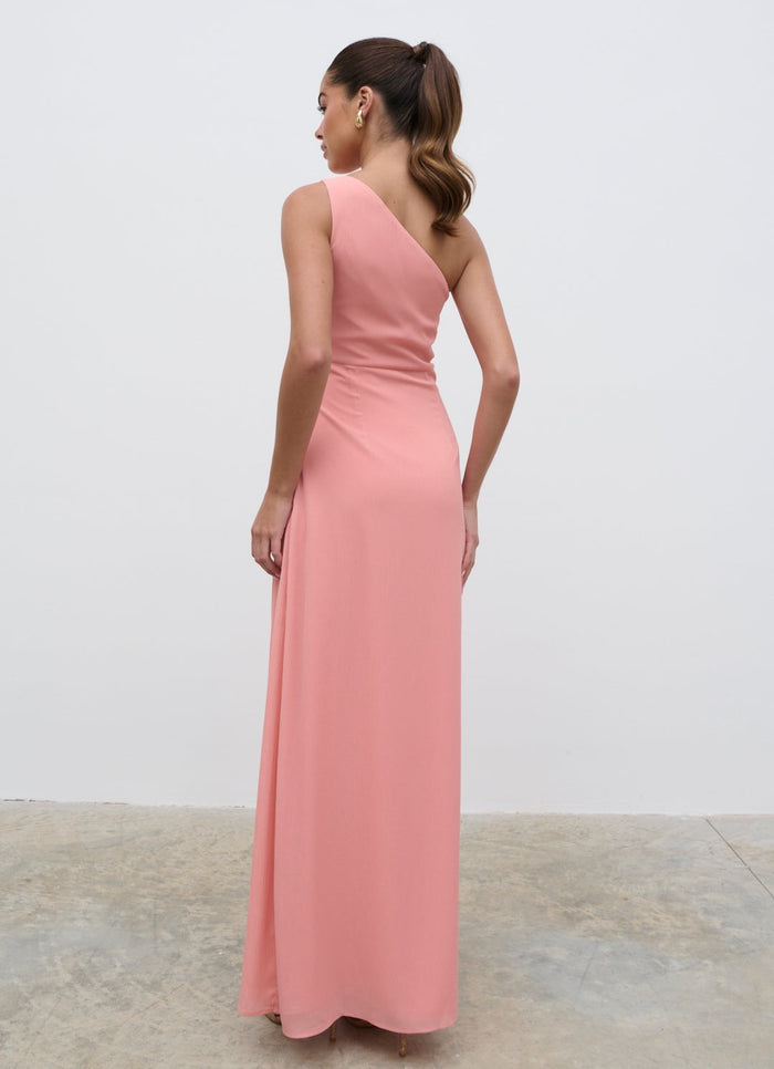Elissa Is 5'8.5" & Wears Size UK 8|Amelia Ruched Maxi Dress  - Apricot Ice