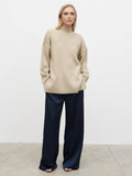 Melissa is 5'9.5" & Wears Size UK S|Amory Grown Neck Knit Jumper - Beige