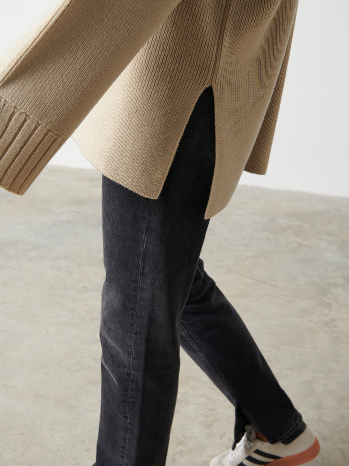 Lygia Is 5'9" & Wears Size UK S|Amory Grown Neck Knit Jumper - Beige