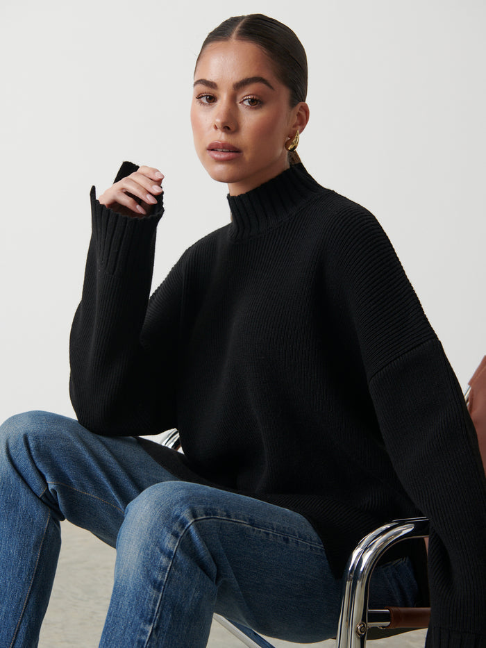 Elissa Is 5'8.5" & Wears Size UK S|Amory Grown Neck Knit Jumper - Black