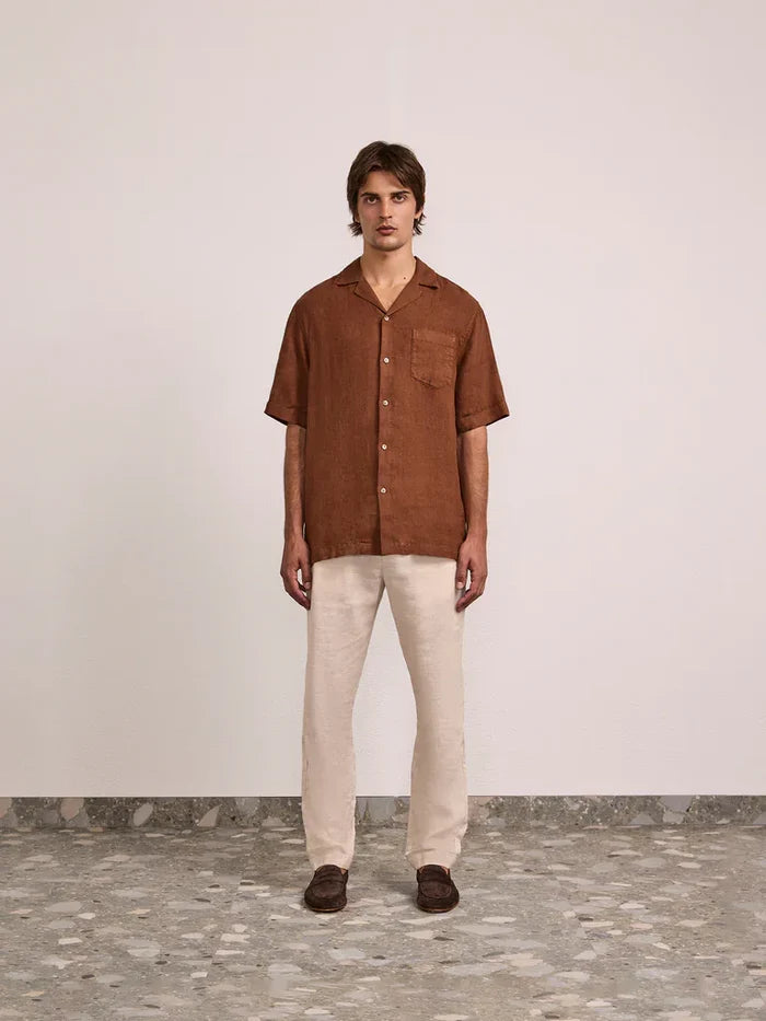 Shirts Frescobol Carioca Angelo Linen Short Sleeve Shirt Brown Apoella