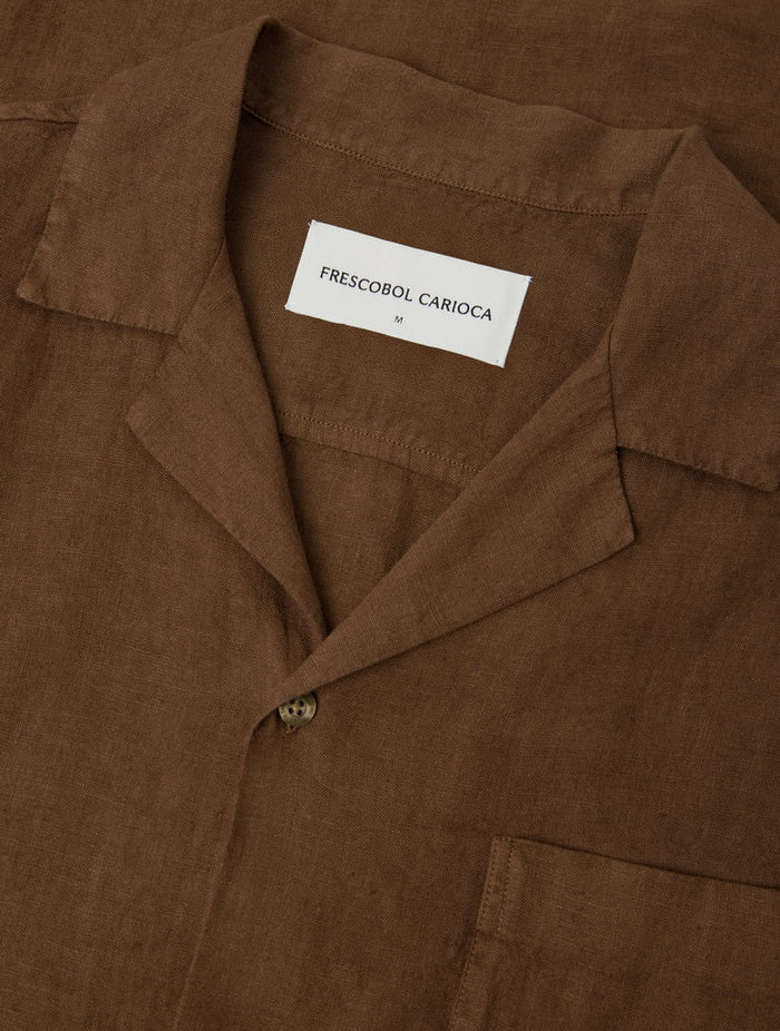 Shirts Frescobol Carioca Angelo Linen Short Sleeve Shirt Brown Apoella