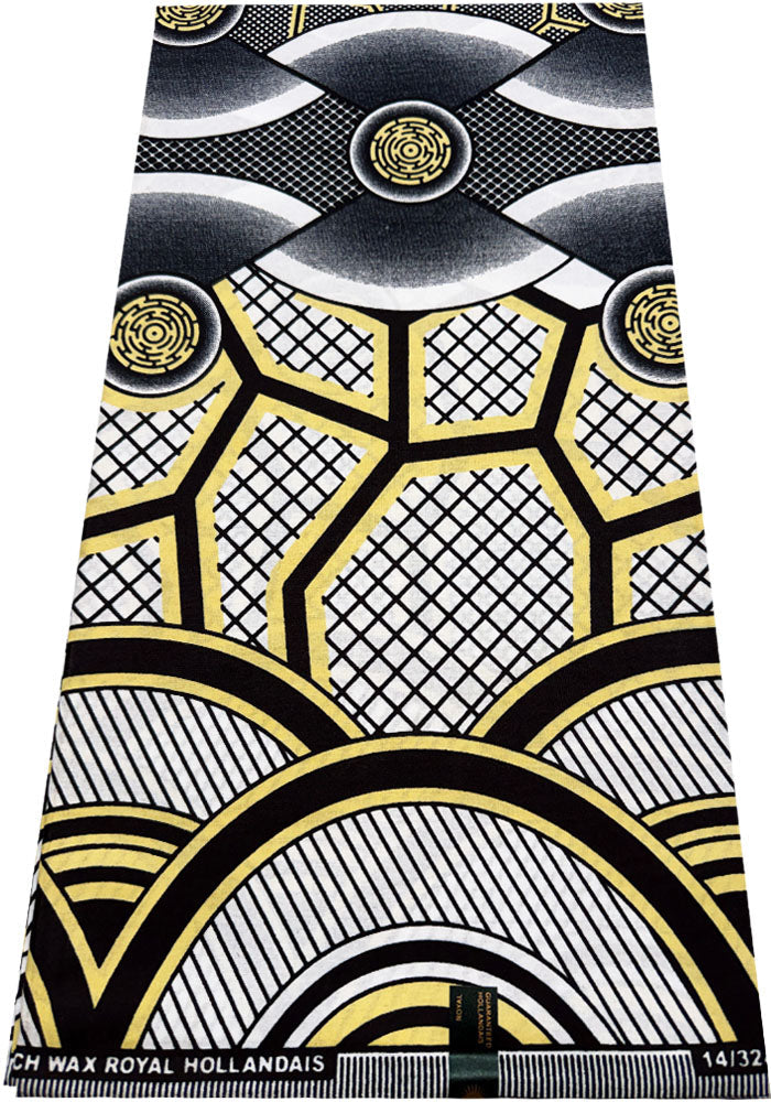 Ankara Fabric- Geometric Design- Gray Yellow