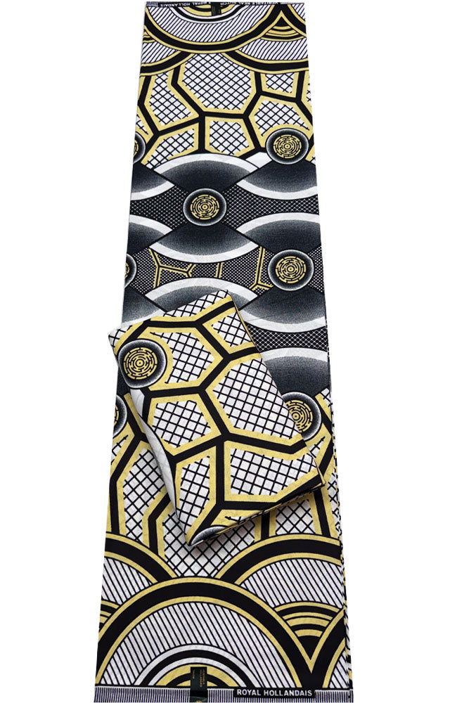 Ankara Fabric- Geometric Design- Gray Yellow