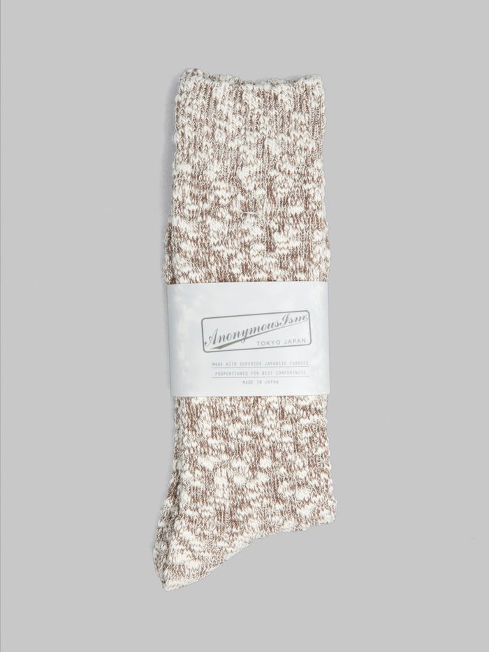 Anonymous Ism Light weight Slub Crew Socks Beige japanese made