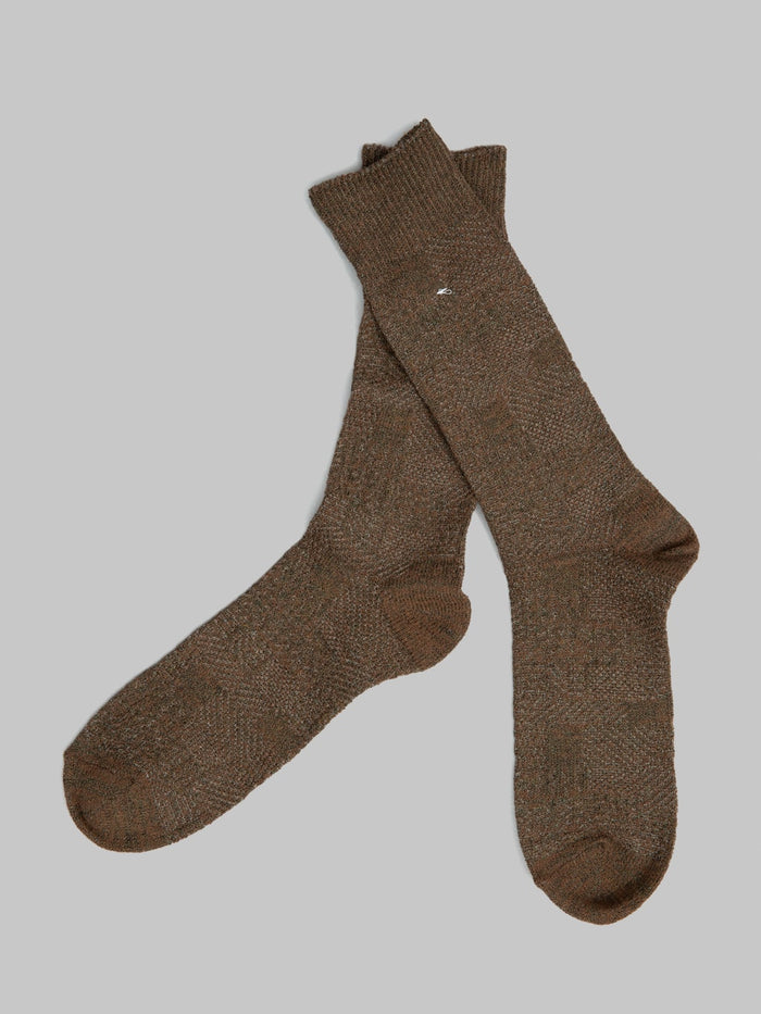 Anonymous Ism Sashiko Linen Crew Socks Khaki spring