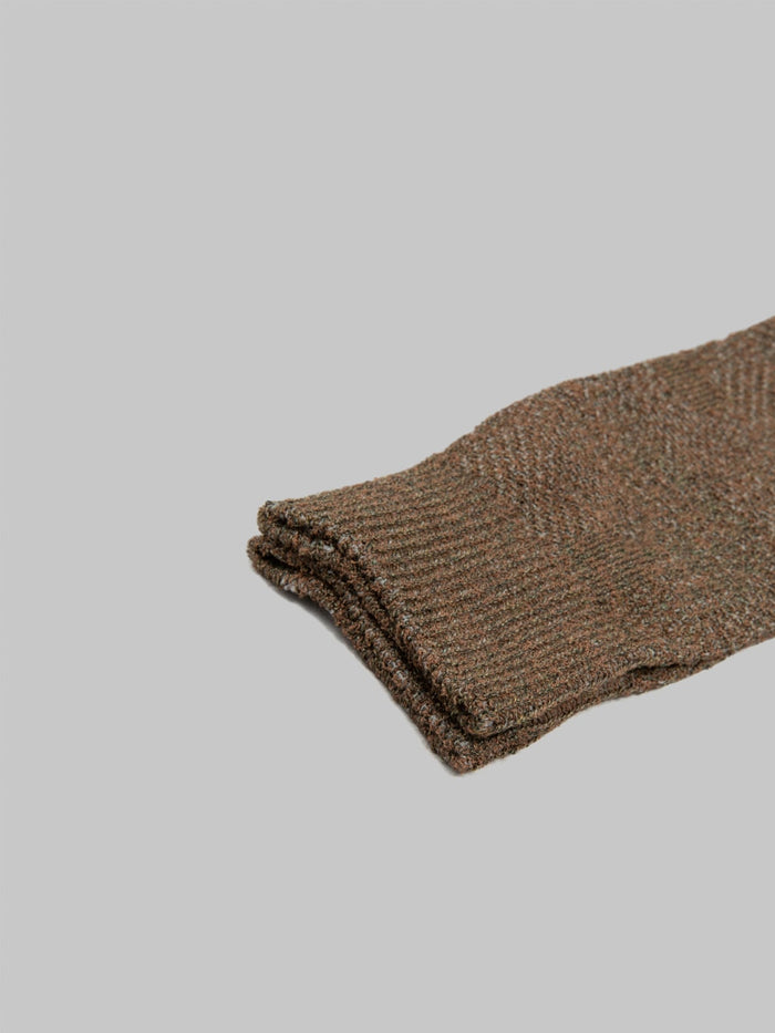 Anonymous Ism Sashiko Linen Crew Socks Khaki hem
