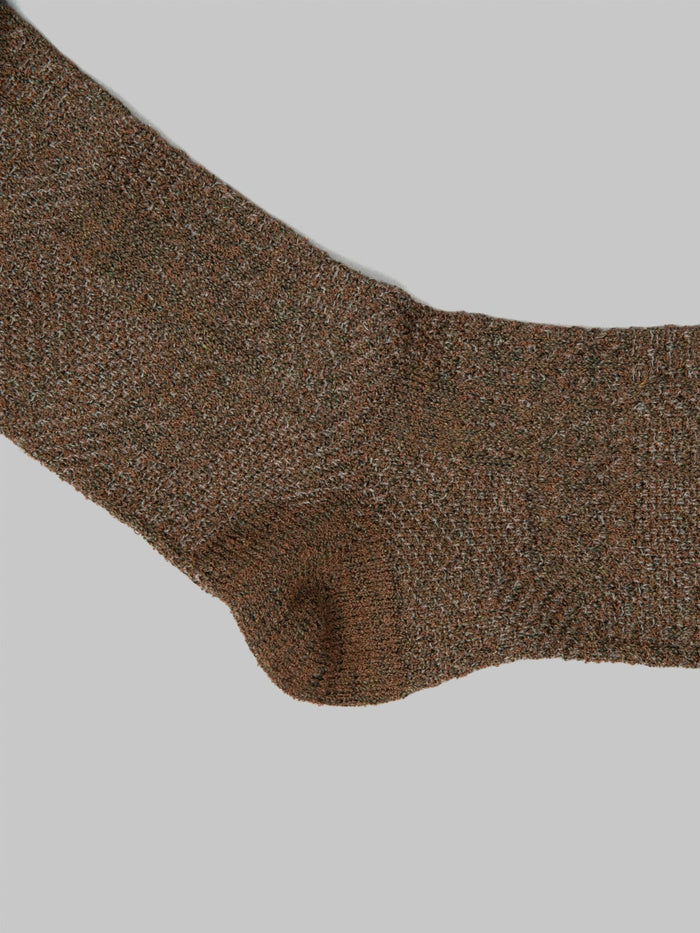 Anonymous Ism Sashiko Linen Crew Socks Khaki heel
