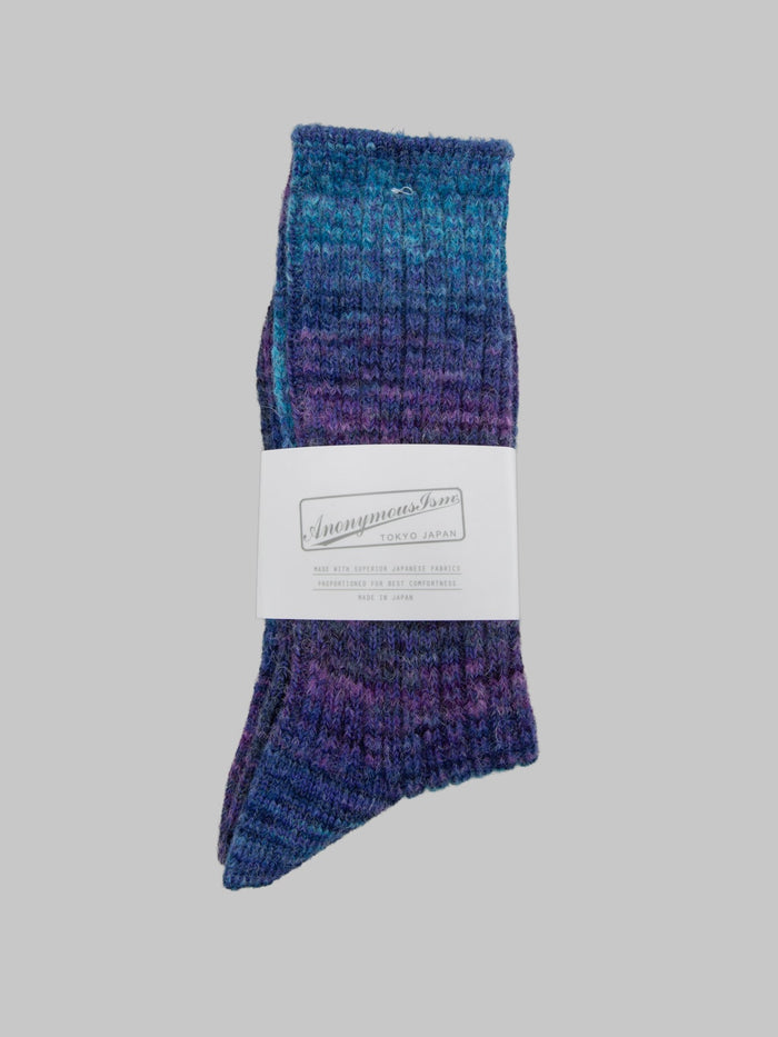 Anonymous Ism Splash Pattern Crew Socks Indigo front