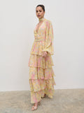 Elissa Is 5'8.5" & Wears Size UK 8|Anya Ruffle Maxi Dress - Pastel Multi Abstract Print