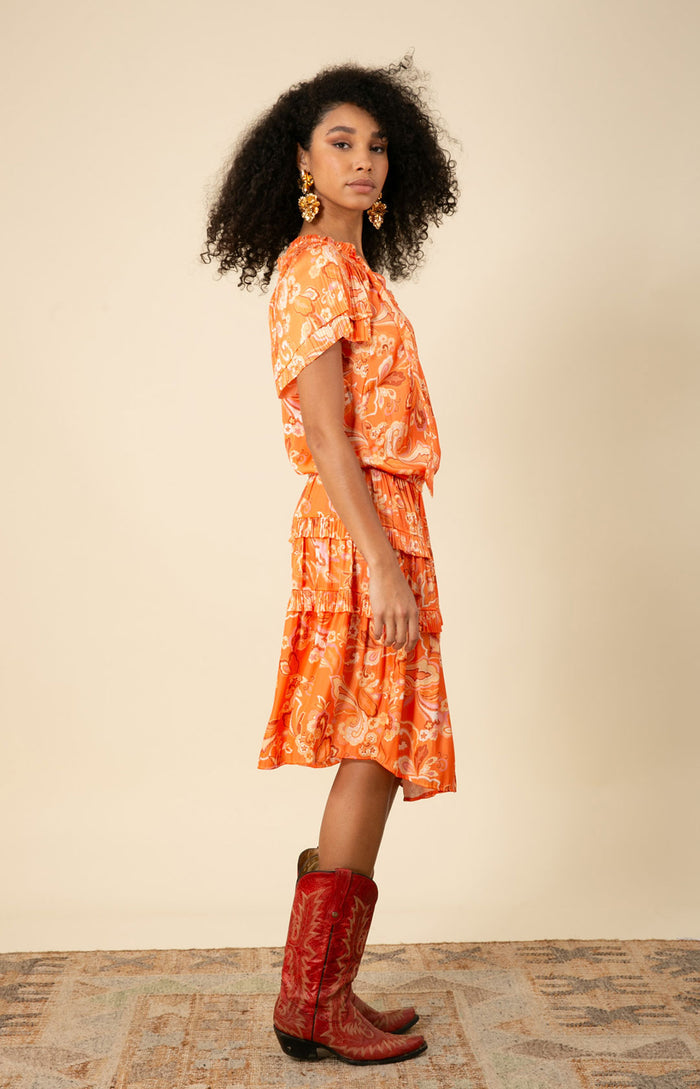 Ariyah Drop Waist Midi Dress, color_orange