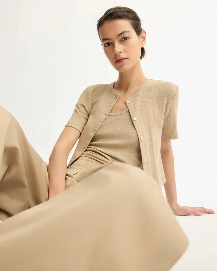 Arlo Mott - Marion Short Sleeve Cardigan in Khaki - Kalifornia Jean Bar