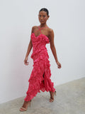 Elle Is 5'3" & Wears Size UK 8|Aryana Jacquard Ruffle Midaxi Dress - Fuchsia
