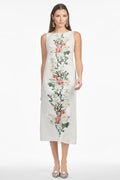 ASHA IVORY FLORAL LINEN BLEND SHEATH DRESS