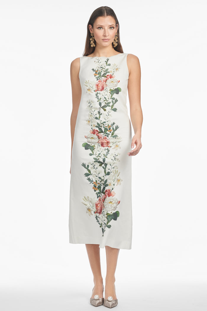 ASHA IVORY FLORAL LINEN BLEND SHEATH DRESS