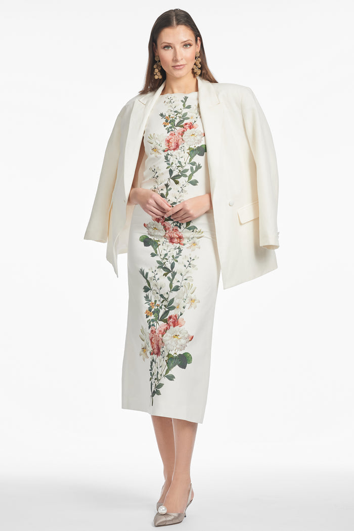 ASHA IVORY FLORAL LINEN BLEND SHEATH DRESS