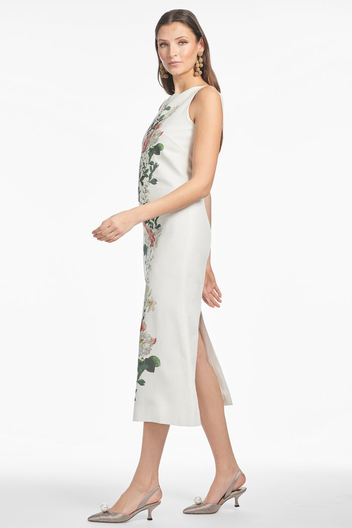ASHA IVORY FLORAL LINEN BLEND SHEATH DRESS