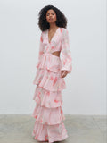 Graziela Is 5'9.5" & Wears Size UK 8|Ashton Cut Out Maxi Dress - Pink Marble Ombre