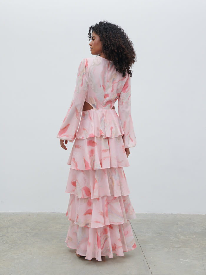 Graziela Is 5'9.5" & Wears Size UK 8|Ashton Cut Out Maxi Dress - Pink Marble Ombre