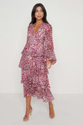Lygia Is 5'9" & Wears Size UK 8|Ashton Ruffle Midi Dress  - Coral Abstract