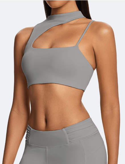 One-Shoulder Cutout Active Bra silver Close-up on the left front