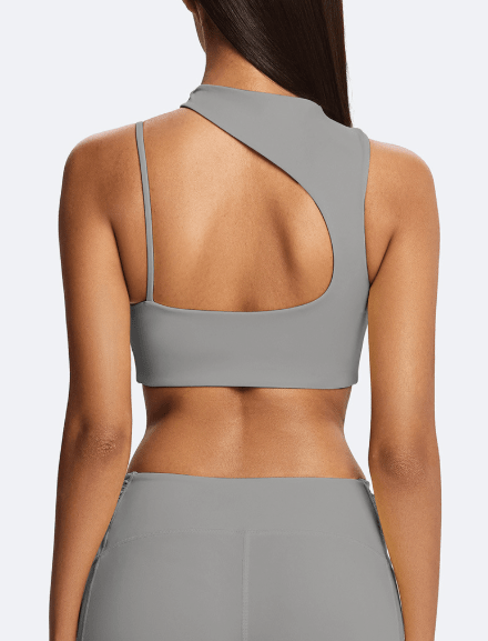 One-Shoulder Cutout Active Bra silver back front