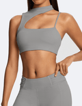 One-Shoulder Cutout Active Bra silver Close-up of the neckline