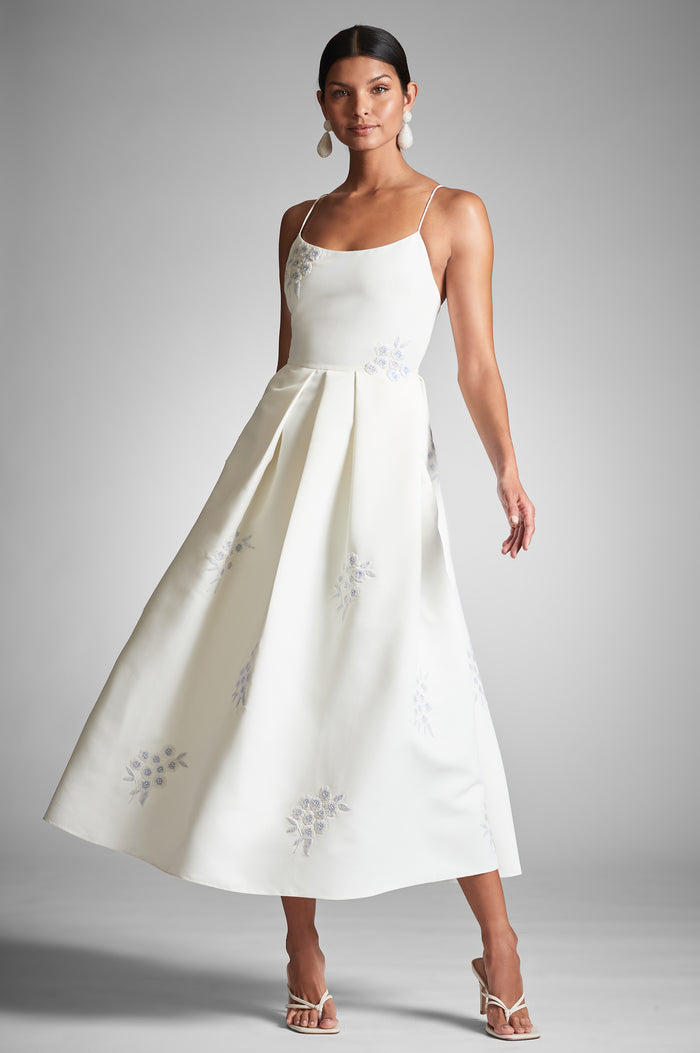 AUDRA IVORY EMBROIDERED EMPIRE WAIST DRESS