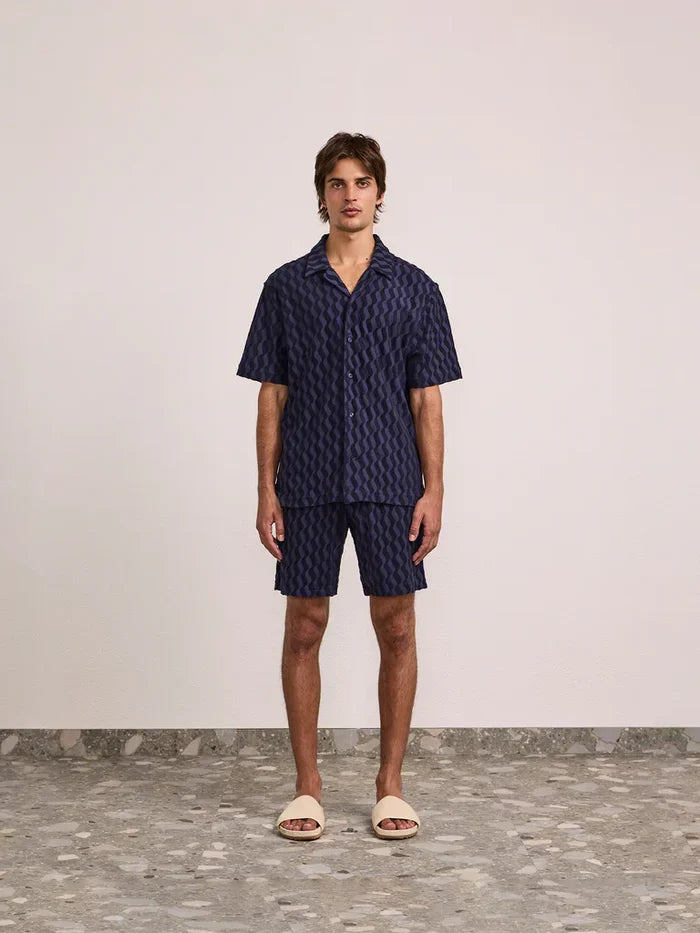 Shorts Frescobol Carioca Augusto Listra Terry Shorts Midnight Blue Apoella