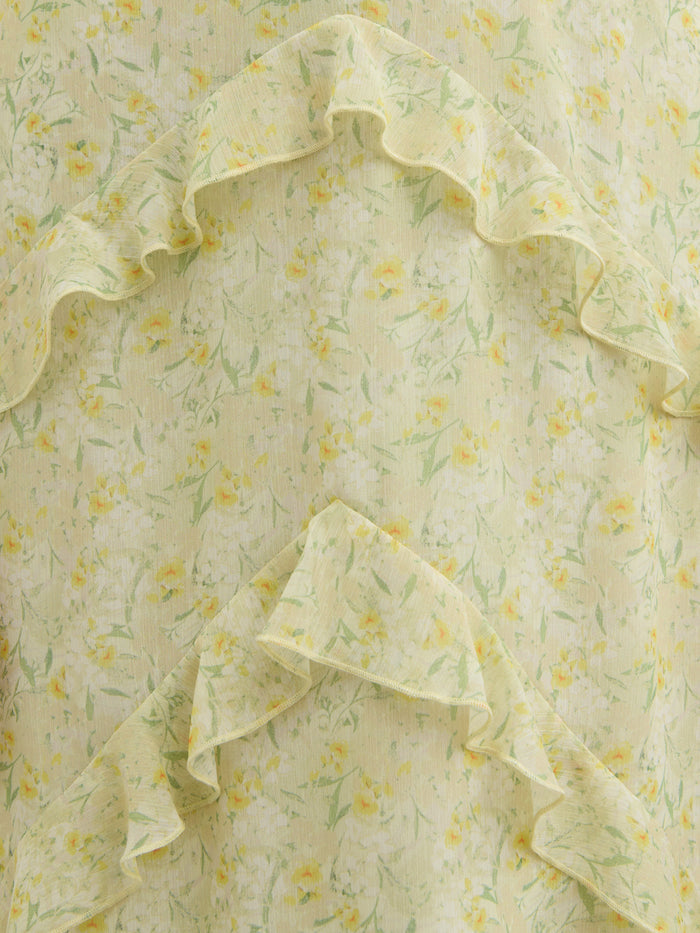 Lygia Is 5'9" & Wears Size UK 8|Aurelia Ruffle Maxi Dress - Lime Ditsy Floral