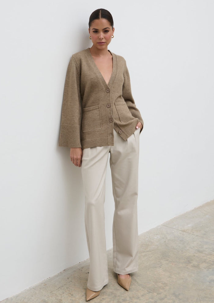Elissa Is 5'8.5" & Wears Size UK S|Autumn Knit Cardigan - Dark Beige