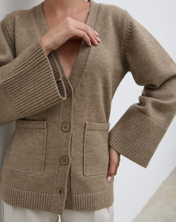 Elissa Is 5'8.5" & Wears Size UK S|Autumn Knit Cardigan - Dark Beige