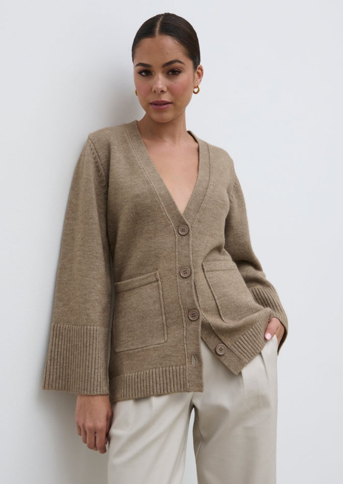 Elissa Is 5'8.5" & Wears Size UK S|Autumn Knit Cardigan - Dark Beige