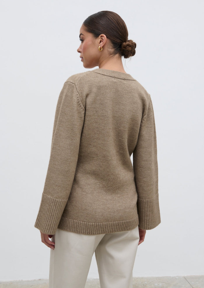 Elissa Is 5'8.5" & Wears Size UK S|Autumn Knit Cardigan - Dark Beige