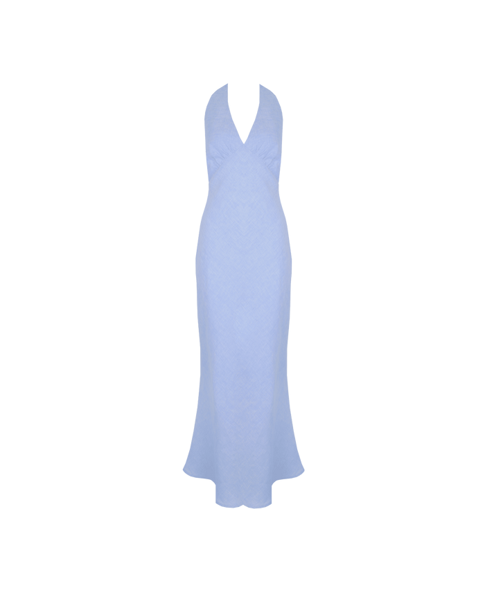 AVA LINEN HALTER DRESS BLUE MARLE