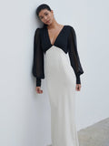 Bianca Is 5'9" & Wears Size UK 8|Ayla Contrast Maxi Dress - Black and White
