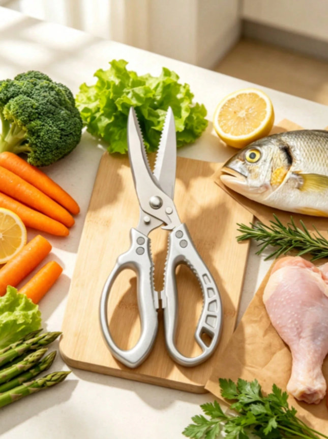 Heavy Duty Stainless Steel Kitchen Scissors, Multi Purpose Sharp Cooking Shears for Poultry, Meat, Fish & Herbs