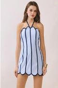 Baby blue and navy Scalloped mini dress