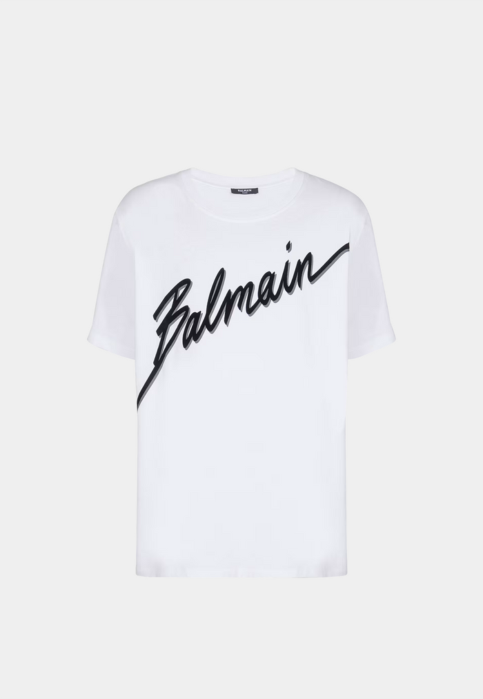 Balmain Logo Flocked Letter  Short Sleeve  T-Shirt White Black