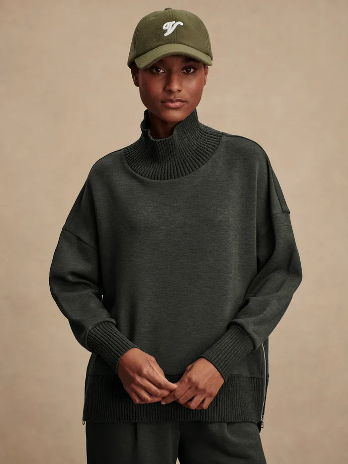 Sweater Varley Barker High Neck Sweater Olive Marl Apoella