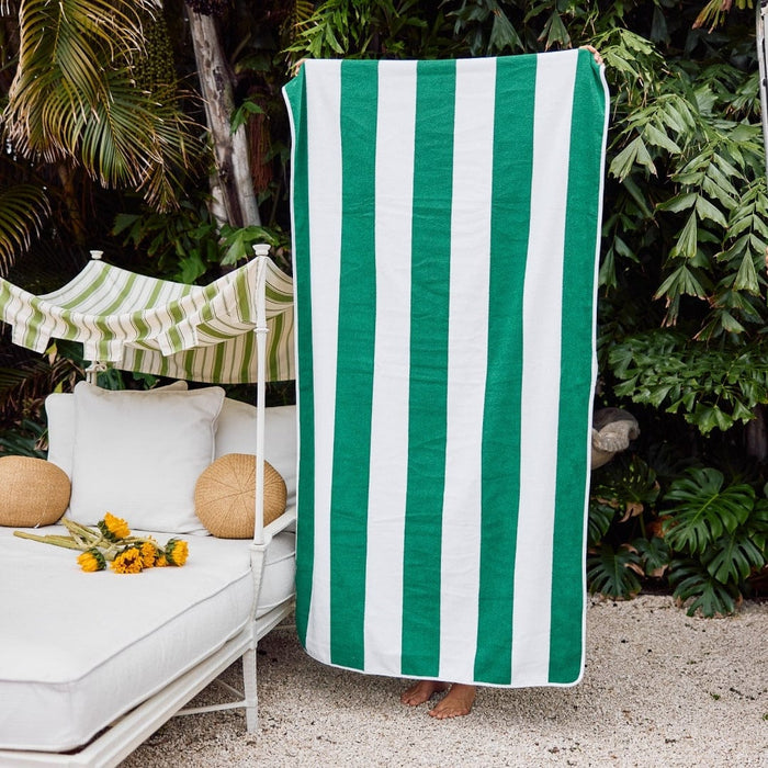 Beach Towel | Green Cabana Stripe