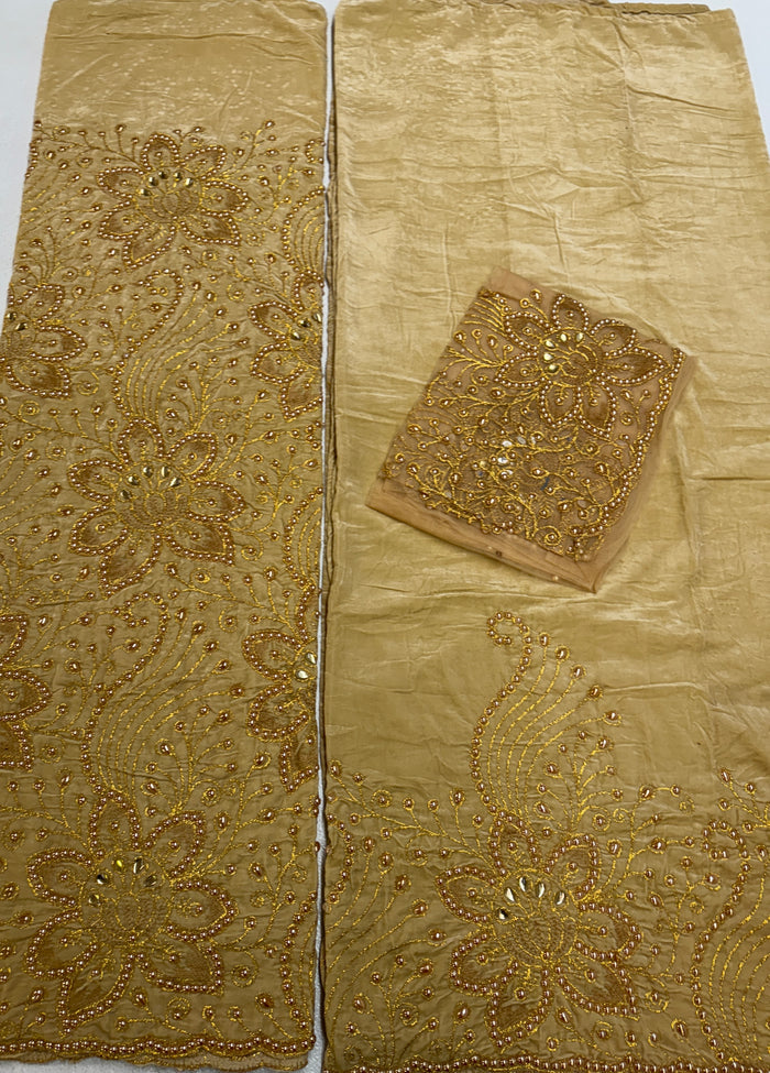 Beaded Indian George Fabric- Gold Velvet with Gold  Heavy Stone Embroidery