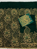 Beaded Indian George Fabric- Green & Gold Velvet George Lace Fabric