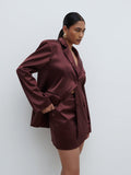 Candy Is 5'6" & Wears Size UK 8|Beck Satin Tailored Micro Mini Skirt - Deep Wine