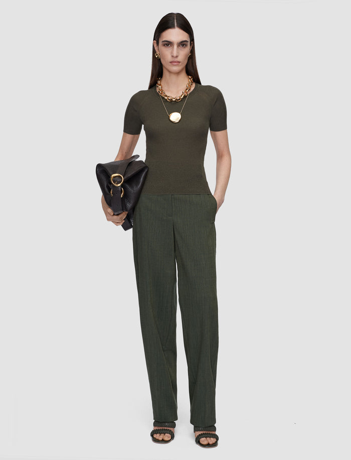Green Belarb Sheer Linen Blend Knit T-Shirt - Joseph