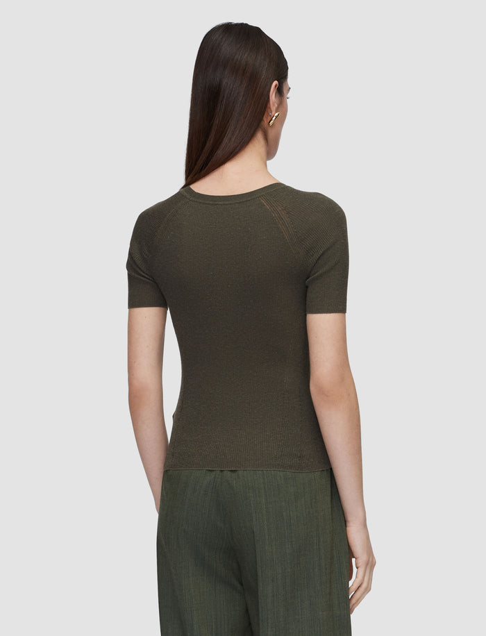 Green Belarb Sheer Linen Blend Knit T-Shirt - Joseph